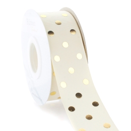 1.5" Ivory/Gold Foil Dots Grosgrain Ribbon