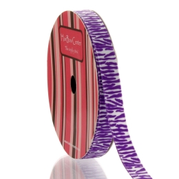 3/8" White/Neon Purple Zebra Grosgrain Ribbon