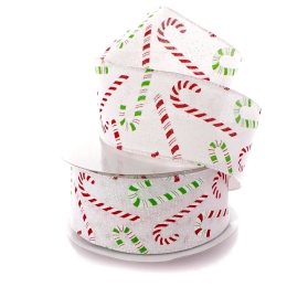 2 1/2" Wired Ribbon Red/Green Candy Cane