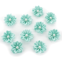 1.5" Satin Ribbon Flowers with Pearl 10-Pack