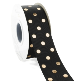 1.5" Black/Gold Foil Dots Grosgrain Ribbon