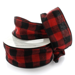2.5" Wired Red/Black Flannel Buffalo Plaid Ribbon