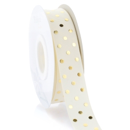 7/8" Ivory/Gold Foil Dots Grosgrain Ribbon